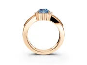 Halo Engagement Ring Setting for Fancy Blue Cushion Cut Center with Wide Band, Inlaid Accent Row and Prong Head in Rose Gold
