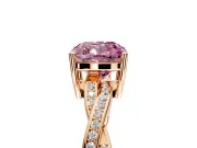 Solitaire Engagement Ring Setting for Fancy Pink Cushion Cut Center with Twisted Pave Band and Prong Head in Rose Gold