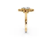 Cluster Halo Engagement Ring Setting for Pear-Shaped Center with Milgrain Bezel Accents and Prong Head in Yellow Gold