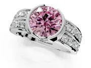 Bezel Engagement Ring Setting for Fancy Pink Round Cut Center with Wide Channel-Set Band and Bezel Head in Sterling Silver