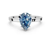Hidden Halo Engagement Ring Setting for Fancy Blue Pear-Shaped Center with Wide Flat Plain Band and Prong Head in White Gold