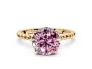 Solitaire Engagement Ring Setting for Fancy Pink Round Cut Center with Plain Twisted Rope Band and Prong Head in Yellow Gold