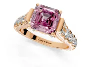 Solitaire Engagement Ring Setting for Fancy Pink Asscher Cut Center with Pave Cathedral Shoulders and Prong Head in Rose Gold