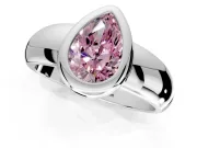 Solitaire Engagement Ring Setting for Fancy Pink Pear-Shaped Center with Wide Band and Bezel Head in Sterling Silver