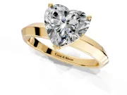 Solitaire Engagement Ring Setting for Heart-Shaped Center with Wide Knife Ridge Band and Prong Head in Yellow Gold