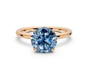 Hidden Halo Engagement Ring Setting for Fancy Blue Round Cut Center with Thin Rounded Band and Prong Head in Rose Gold