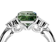 Cluster Engagement Ring Setting for Fancy Green Princess Cut Center with Bezel Accent Clusters and Prong Head in Sterling Silver