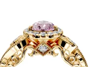 Milgrain Halo Engagement Ring Setting for Fancy Pink Pear-Shaped Center with Shoulder Bezels and Prong Head in Yellow Gold