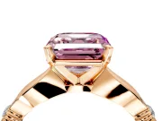 Solitaire Engagement Ring Setting for Fancy Pink Asscher Cut Center with Carved Leaf Shoulders and Prong Head in Rose Gold