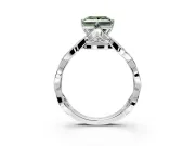 Solitaire Engagement Ring Setting for Fancy Green Princess Cut Center with Accented Twist Band and Leaf Prong Head in Sterling Silver