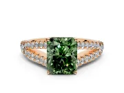 Solitaire Engagement Ring Setting for Fancy Green Radiant Cut Center with Pave Split Shank and Prong Head in Rose Gold