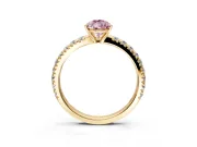 Solitaire Engagement Ring Setting for Fancy Pink Pear-Shaped Center with Large Accent Band and Prong Head in Yellow Gold
