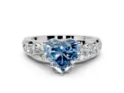 Solitaire Engagement Ring Setting for Fancy Blue Heart-Shaped Center with Graduated Shared Prongs and Prong Head in Platinum