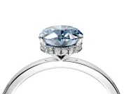 Hidden Halo Engagement Ring Setting for Fancy Blue Oval Center with Plain Band and Tall Prong Head in Sterling Silver