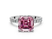 Solitaire Engagement Ring Setting for Fancy Pink Asscher Cut Center with Fine Pave Band and Claw Prong Head in Platinum