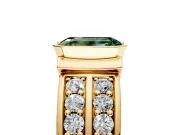 Bezel Engagement Ring Setting for Fancy Green Emerald Cut Center with Wide Channel-Set Band and Bezel Head in Yellow Gold