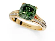 Solitaire Engagement Ring Setting for Fancy Green Cushion Cut Center with Pave Rail Split Shank and Prong Head in Yellow Gold