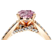 Solitaire Engagement Ring Setting for Fancy Pink Cushion Cut Center with Crossover Accents and Prong Head in Rose Gold