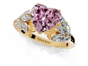 Leaf Cluster Engagement Ring Setting for Fancy Pink Heart-Shaped Center with Marquise Accents and Prong Head in Yellow Gold
