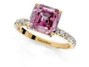 Solitaire Engagement Ring Setting for Fancy Pink Asscher Cut Center with Micro Pave Band and Prong Head in Yellow Gold