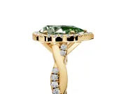 Halo Engagement Ring Setting for Fancy Green Pear-Shaped Center with Pave and Plain Twist Band and Prong Head in Yellow Gold