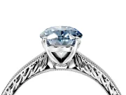 Solitaire Engagement Ring Setting for Fancy Blue Oval Center with Engraved Milgrain Band and Prong Head in Platinum