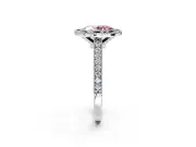 Halo Engagement Ring Setting for Fancy Pink Oval Center with Milgrain Pave Band and Bezel Head in Sterling Silver