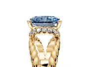 Halo Engagement Ring Setting for Fancy Blue Radiant Cut Center with Rope Twist Split Shank and Prong Head in Yellow Gold