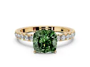 Solitaire Engagement Ring Setting for Fancy Green Cushion Cut Center with Large Accent Band and Prong Head in Yellow Gold