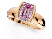 Tension Engagement Ring Setting for Fancy Pink Emerald Cut Center with Wide Flat Band and Tension Head in Rose Gold