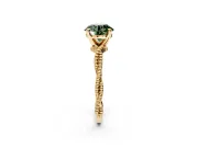 Solitaire Engagement Ring Setting for Fancy Green Round Cut Center with Twist Band and Bead Prong Head in Yellow Gold