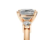 3 Stone Engagement Ring Setting for Asscher Cut Center with Wide Plain Band and Prong Head in Rose Gold