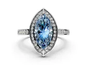 Halo Engagement Ring Setting for Fancy Blue Marquise Center with Framed Halo, Pave Band and Prong Head in Sterling Silver