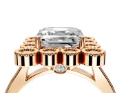 Cluster Halo Engagement Ring Setting for Asscher Cut Center with Milgrain Bezel Accents and Prong Head in Rose Gold