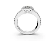 Halo Engagement Ring Setting for Asscher Cut Center with Wide-Open Pave Split Shank and Prong Head in White Gold