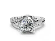 Solitaire Engagement Ring Setting for Heart-Shaped Center with Filigree Accent Basket and Prong Head in White Gold
