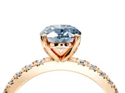 Solitaire Engagement Ring Setting for Fancy Blue Oval Center with Fine Pave Band and Claw Prong Head in Rose Gold