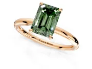 Hidden Halo Engagement Ring Setting for Fancy Green Emerald Cut Center with Thin Rounded Band and Prong Head in Rose Gold