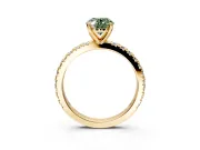 Solitaire Engagement Ring Setting for Fancy Green Oval Center with Fine Pave Band and Claw Prong Head in Yellow Gold
