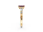 Bar-Set Engagement Ring Setting for Fancy Pink Emerald Cut Center with Tapered Baguette Accents and Prong Head in Yellow Gold