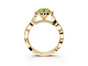 Halo Engagement Ring Setting for Fancy Yellow Round Cut Center with Twist Band and Prong Head in Yellow Gold