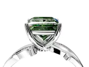Solitaire Engagement Ring Setting for Fancy Green Princess Cut Center with Pave and Plain Crossover Band and Prong Head in Platinum