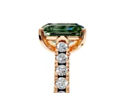 Solitaire Engagement Ring Setting for Fancy Green Emerald Cut Center with Partway Pave Band and Prong Head in Rose Gold