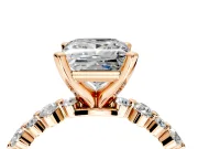 Solitaire Engagement Ring Setting for Princess Cut Center with Alternating Size Accents and Prong Head in Rose Gold