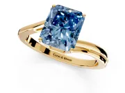 Solitaire Engagement Ring Setting for Fancy Blue Radiant Cut Center with Plain Bypass Twist Band and Prong Head in Yellow Gold