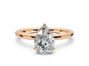 Low-Set Solitaire Engagement Ring Setting for Pear-Shaped Center with Thin Plain Band and Prong Head in Rose Gold