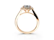 Halo Engagement Ring Setting for Asscher Cut Center with Raised Halo, Pave Band and Prong Head in Rose Gold