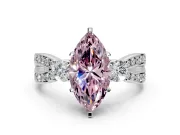 3 Stone Engagement Ring Setting for Fancy Pink Marquise Center with Pave Twist Band and Prong Head in Sterling Silver