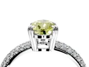 Solitaire Engagement Ring Setting for Fancy Yellow Pear-Shaped Center with Multi-Row Pave Accents and Basket Head in Platinum