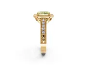 Milgrain Halo Engagement Ring Setting for Fancy Yellow Radiant Cut Center with Pave Band and Prong Head in Yellow Gold